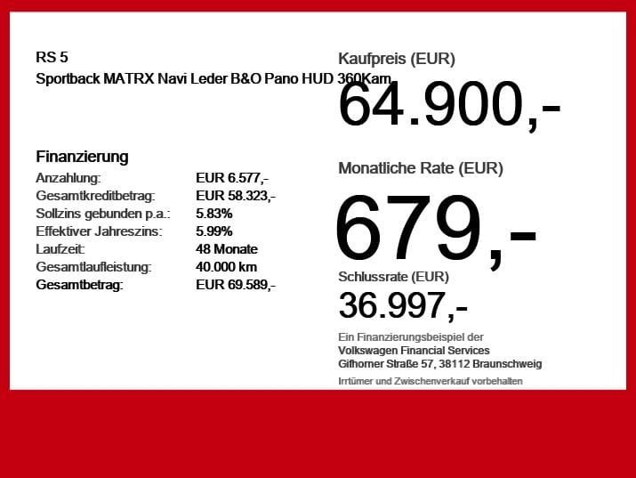Audi RS 5 Sportback MATRX Navi Leder B&O Pano HUD 360 foto 6