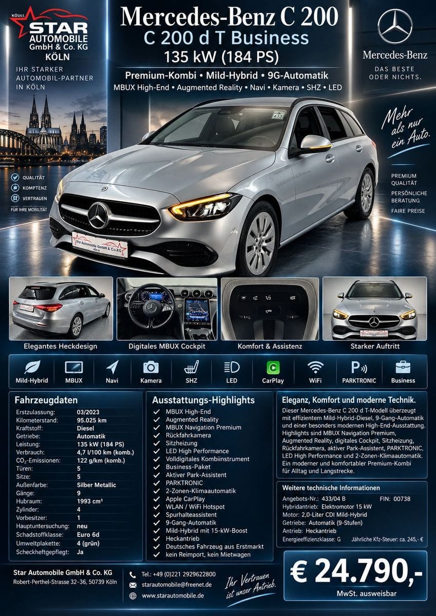 Mercedes-Benz C 200d T Mild Hybrid Business MBUX NAVI SH LED foto 2
