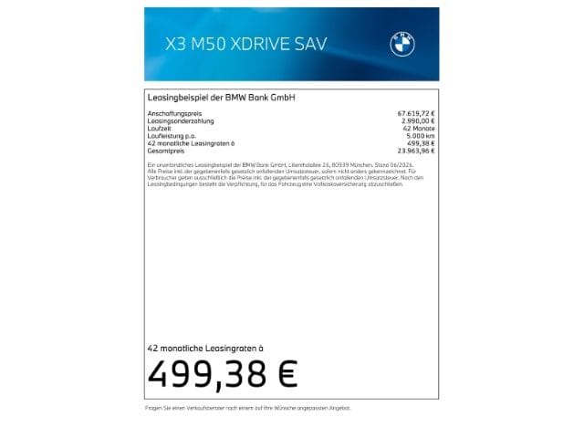 BMW X3 M50 xDrive M-Sport-Pro Pano AHK 21'' Iconic D foto 19