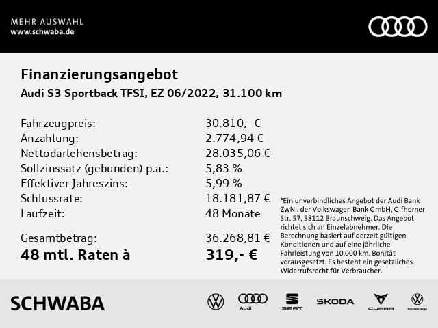 Audi S3 Sportback TFSI Opt.schw LED VIRTUAL NAV 19 foto 4